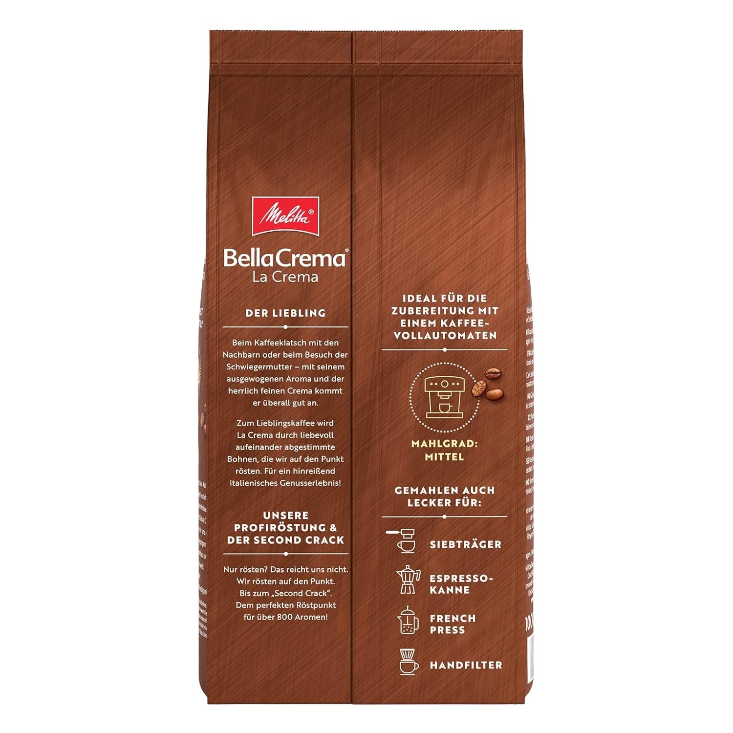 Melitta BellaCrema café en grano La Crema 1kg y café descafeinado BellaCrema Decaffeinato en grano 1kg