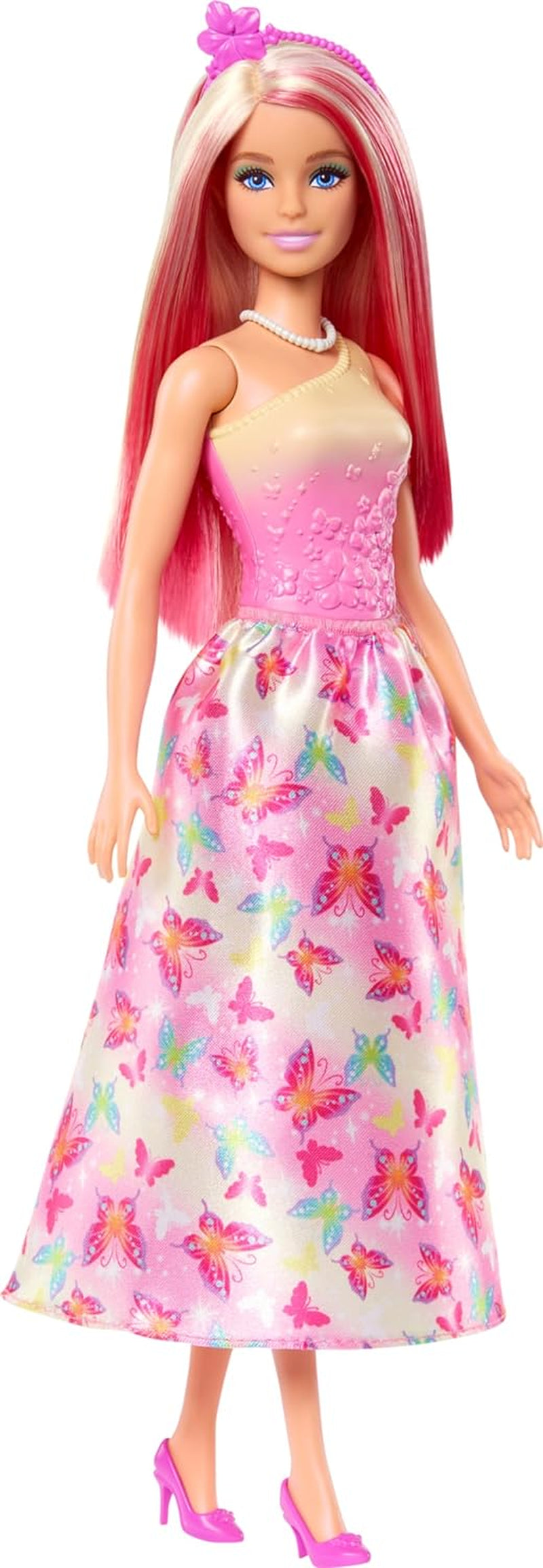 Muñeca Barbie Real con elegante cabello rubio y rosa, accesorios coloridos, top rosa degradado y falda de mariposa, HRR08 Naty Shop Dolls Título predeterminado
