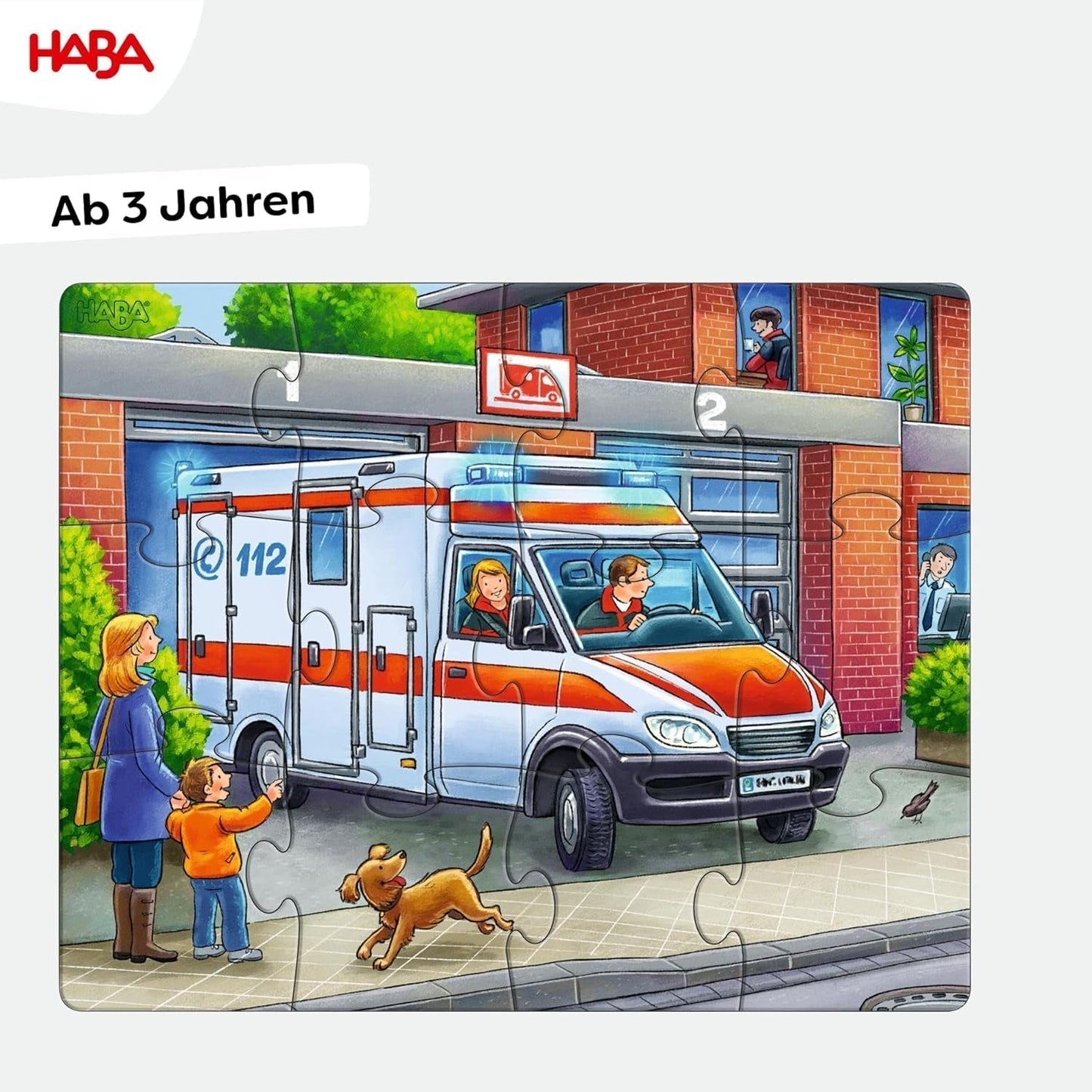 HABA Puzzle de Bomberos - Set de 3 Piezas para niños a partir de 3 años Puzzle de Cartón de Policía y Ambulancia - Promueve la motricidad fina y la concentración - 1302759001 Puzzle Naty Shop