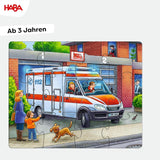 HABA Puzzle de Bomberos - Set de 3 Piezas para niños a partir de 3 años Puzzle de Cartón de Policía y Ambulancia - Promueve la motricidad fina y la concentración - 1302759001 Puzzle Naty Shop