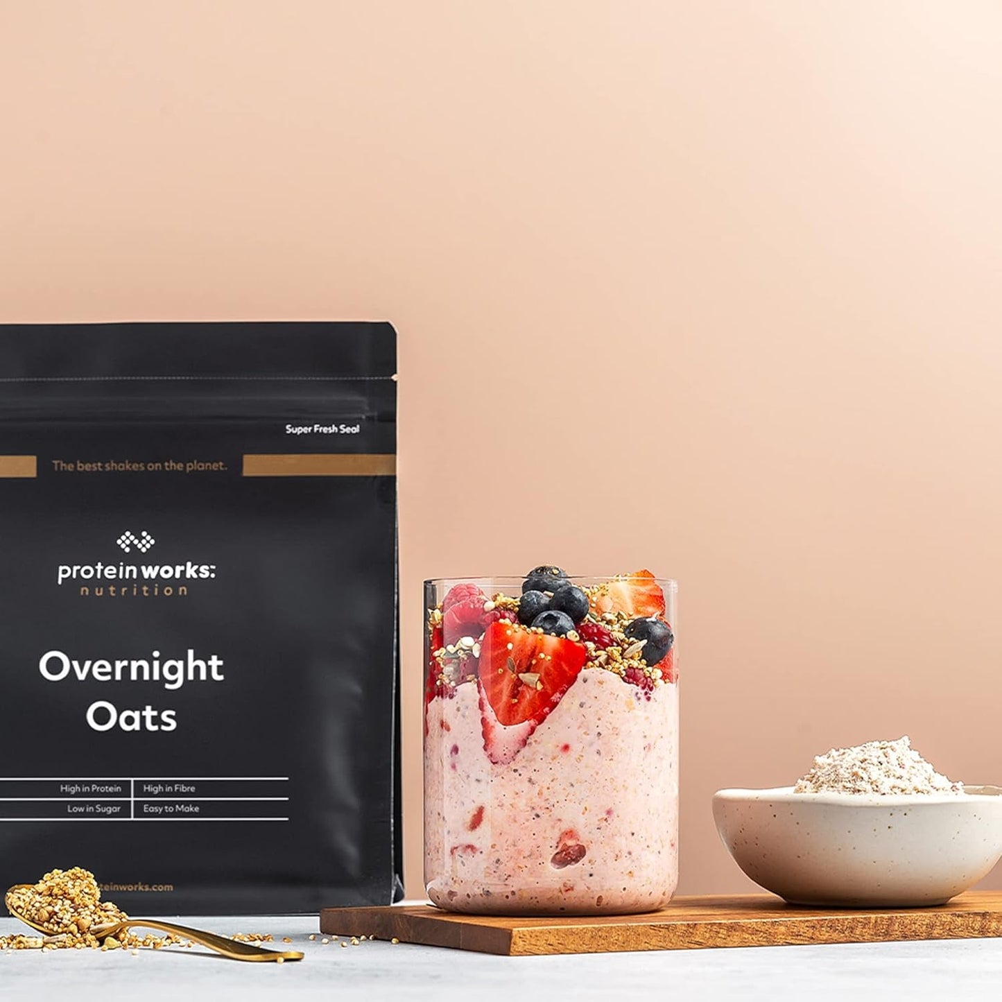 Avena nocturna con proteínas | Chocolate negro y frambuesa | Desayuno rico en proteínas | Merienda baja en azúcar | Avena con IG bajo | 500g
