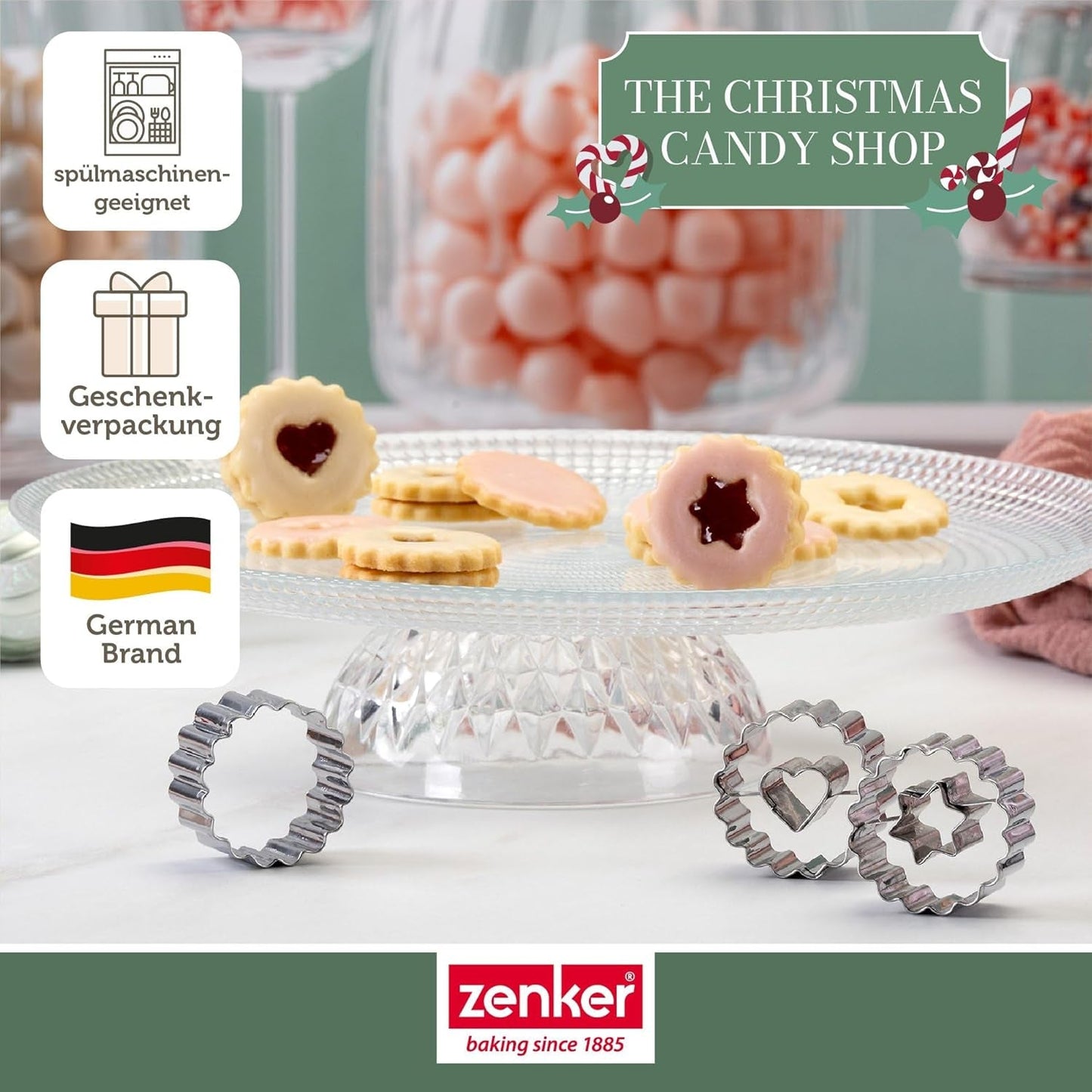 Zenker Ausstecher-Set Linzer Herz und Stern aus Edelstahl – Perfekt für Weihnachtskekse, 3-teilig, inkl. Geschenkverpackung, spülmaschinengeeignet und rustfrei – La tienda de dulces navideños