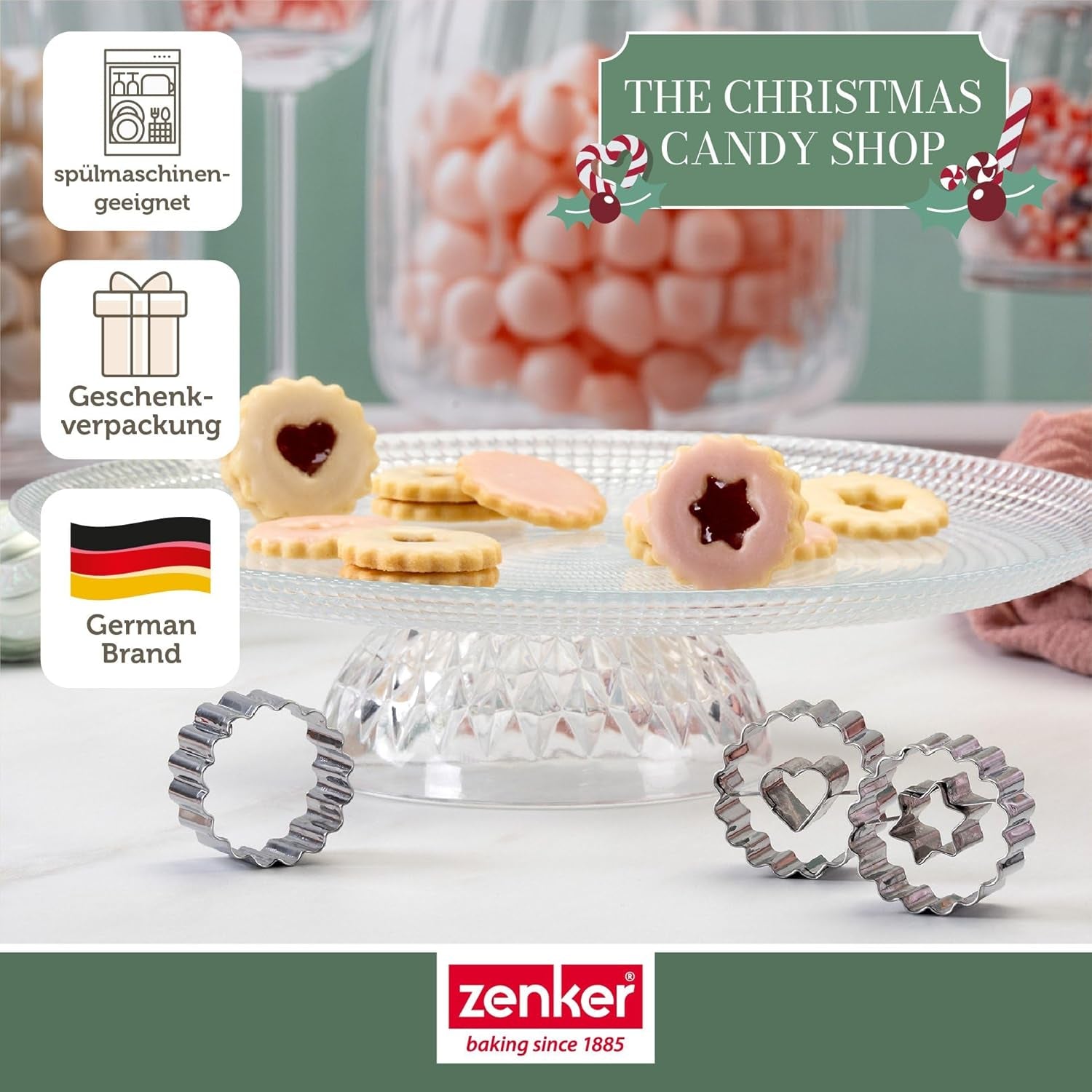 Zenker Ausstecher-Set Linzer Herz und Stern aus Edelstahl – Perfekt für Weihnachtskekse, 3-teilig, inkl. Geschenkverpackung, spülmaschinengeeignet und rustfrei – La tienda de dulces navideños