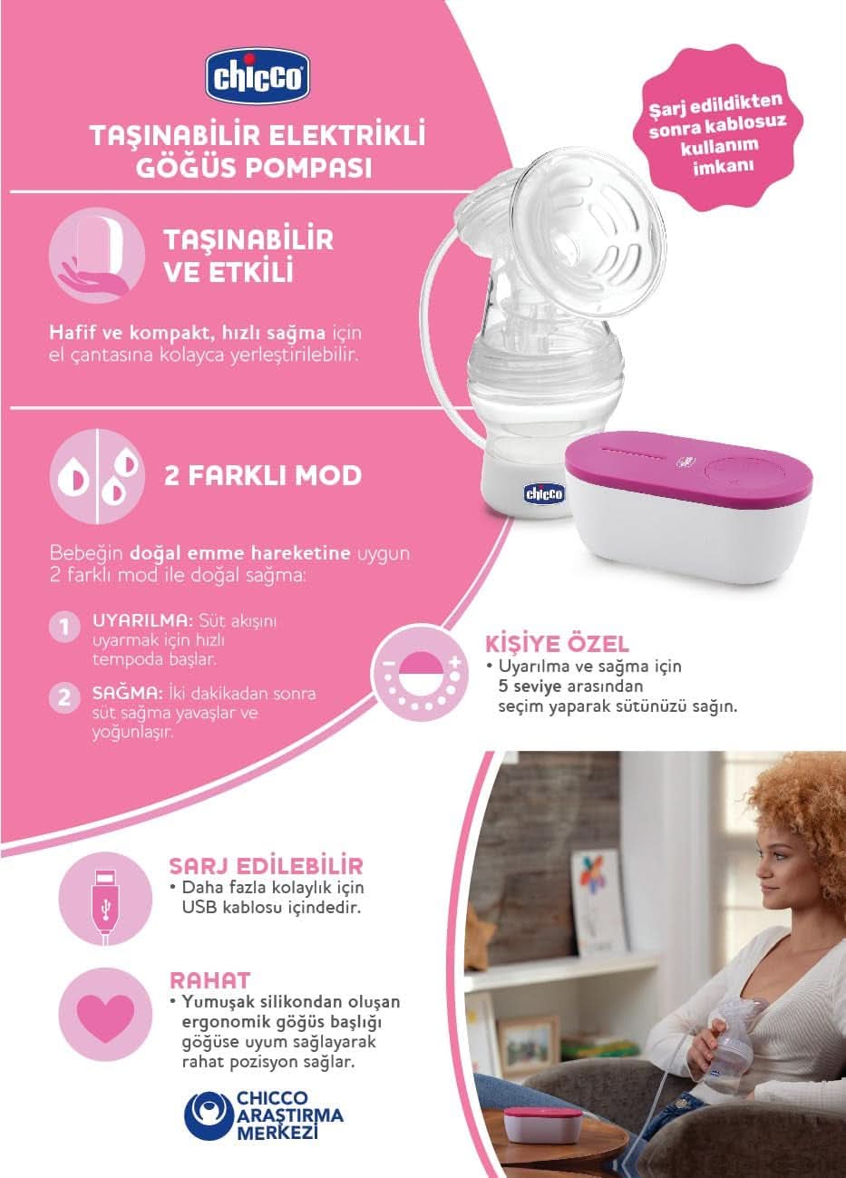 Chicco, Sacaleches eléctrico portátil, 5 niveles de intensidad, 150 ml Alimentación y Accesorios Lactancia Tienda Bebe Naty