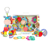Playgro Clip Clop Pack Regalo Actividad Sensorial Jardín - Juguete Sensorial Jardín para Bebés a Partir de 0 Meses - Juguete Interactivo con Sonajeros, Mordedor y Amigo Cochecito - 4 Piezas