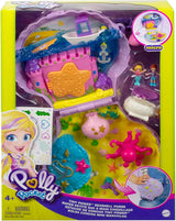 Polly Pocket Caja de almacenamiento Bolsa de conchas marinas con 2 muñecas y 1 submarino Juguete de sirena Polly Pocket a partir de 4 años GNH11