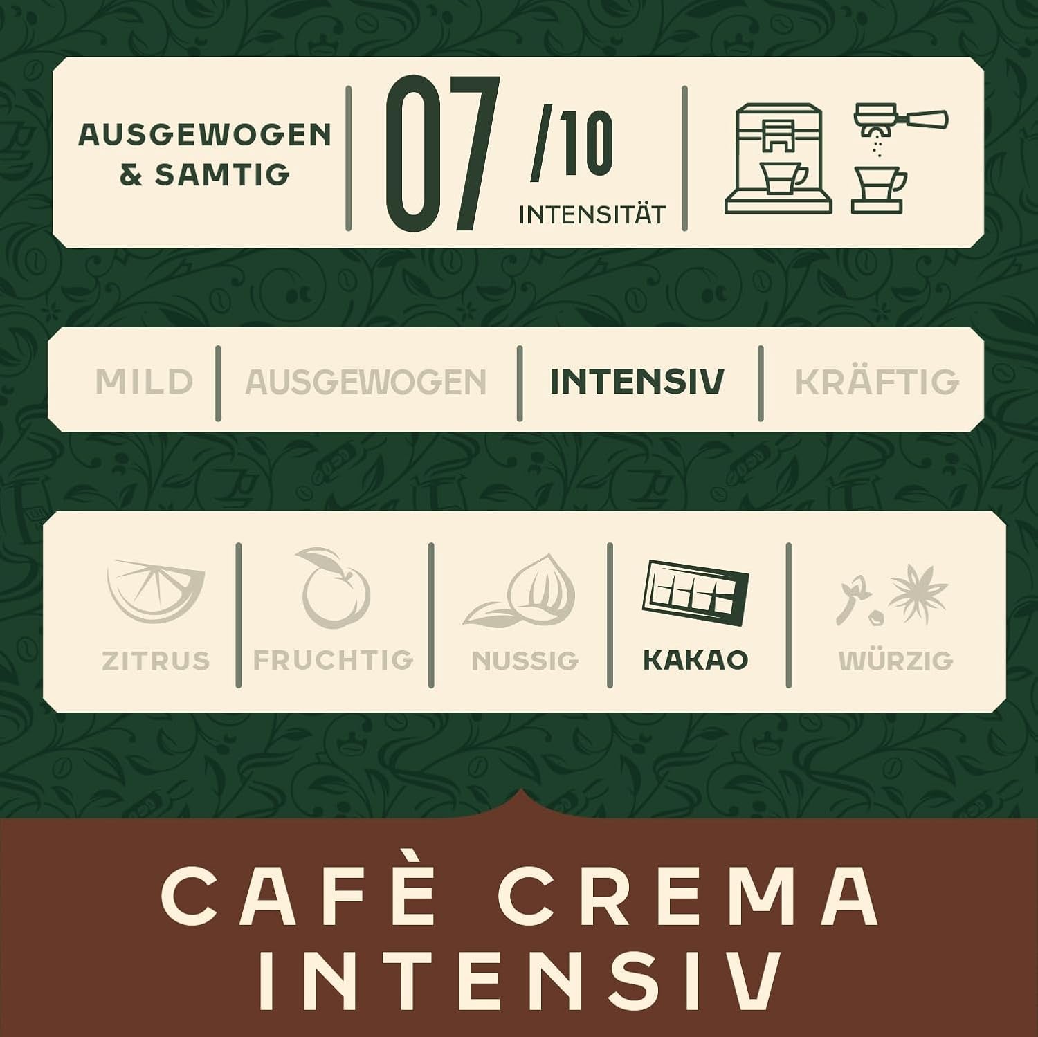 Jacobs Kaffeebohnen Café Crema Intense, intensivo con Kakao- & Nussnote, geröstet en Bremen, Intensität 7/10, Kaffee ganze Bohnen, 1 kg