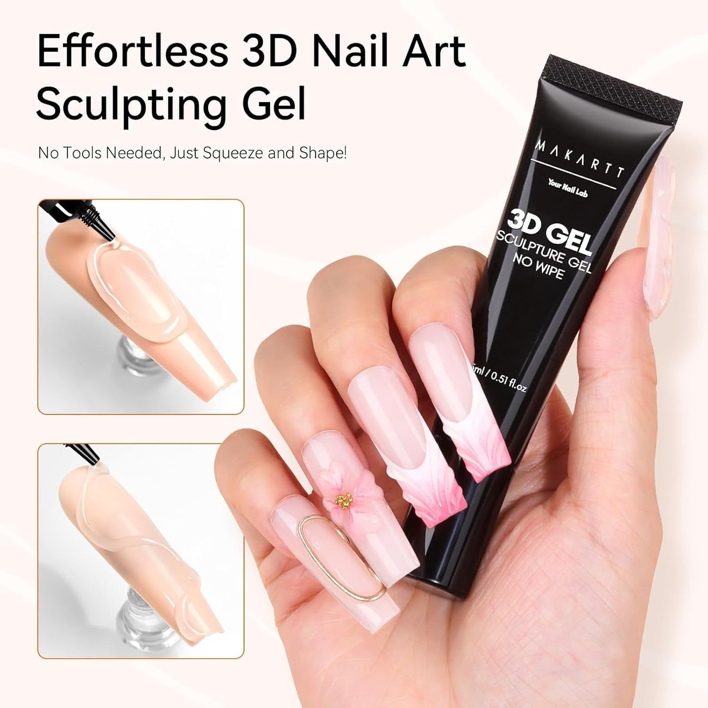 Makartt 3D Nail Art Gel - Gel de pegamento de diamantes de imitación 15G para llaveros de uñas, gel multifuncional para escultura de uñas para diseño de uñas DIY, escultura de uñas modelado de uñas en casa (transparente)