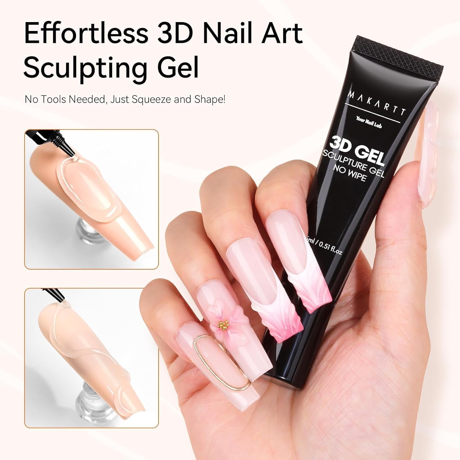Makartt 3D Nail Art Gel - Gel de pegamento de diamantes de imitación 15G para llaveros de uñas, gel multifuncional para escultura de uñas para diseño de uñas DIY, escultura de uñas modelado de uñas en casa (transparente)