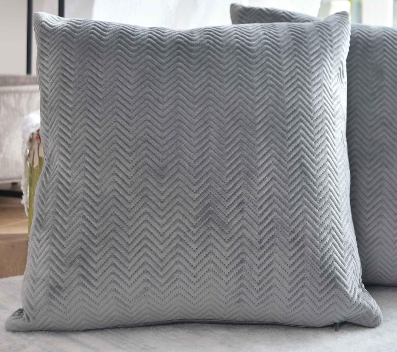 Cojín De Caja De Cortina Almohada Decorativa Lxw 45X45 Cm Jacquard Verde "Greta" Con Diseño De Espiga Cuidado Fácil Cierre De Cremallera Relleno Suave 320G - Variedad De Colores, 2023510 Almohadas De Viaje Naty Shop Gris