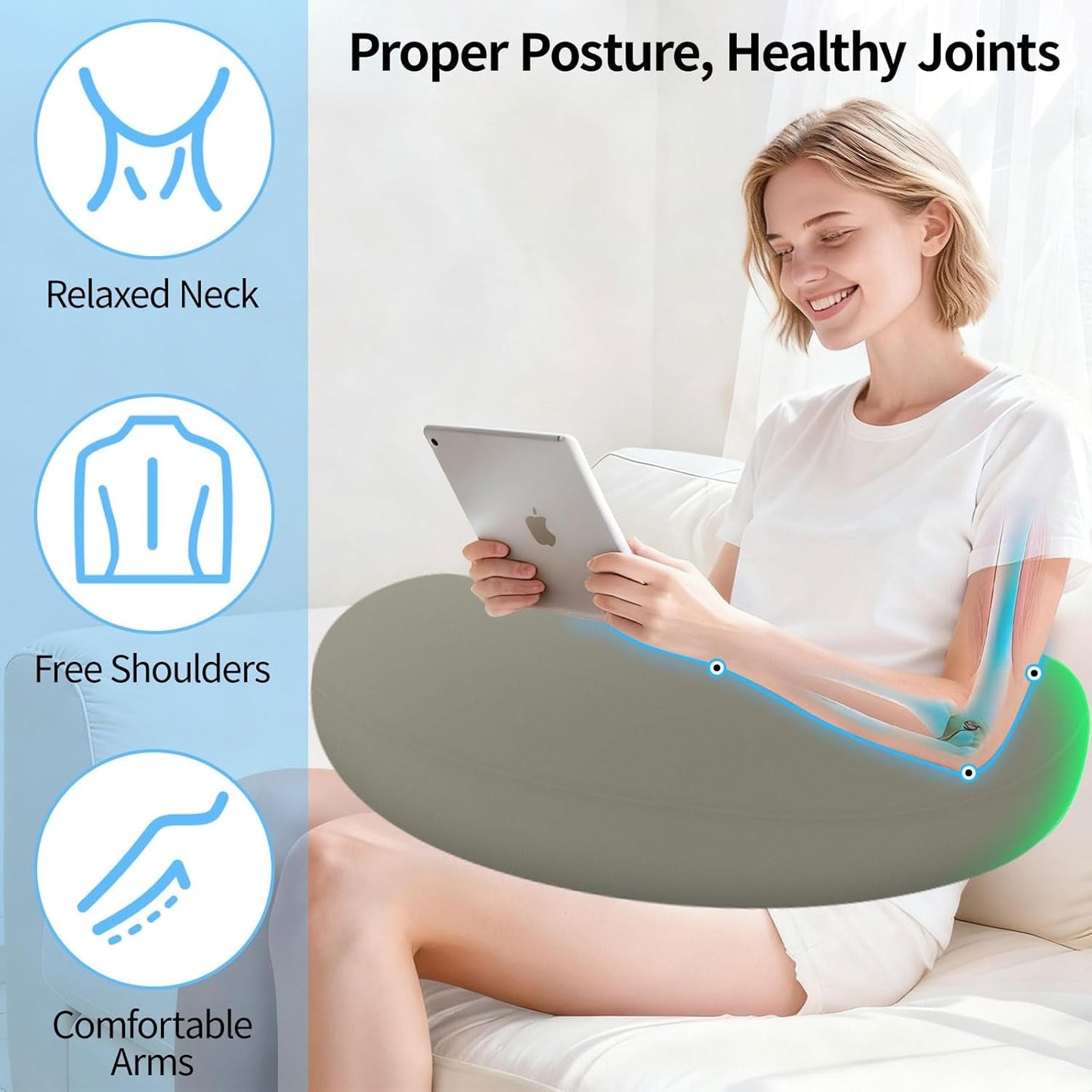 Almohada de lectura y almohada para juegos, almohada de lectura inflable portátil con bolsa de almacenamiento, almohada ergonómica de ganchillo para leer, jugar, hacer crochet y trabajar