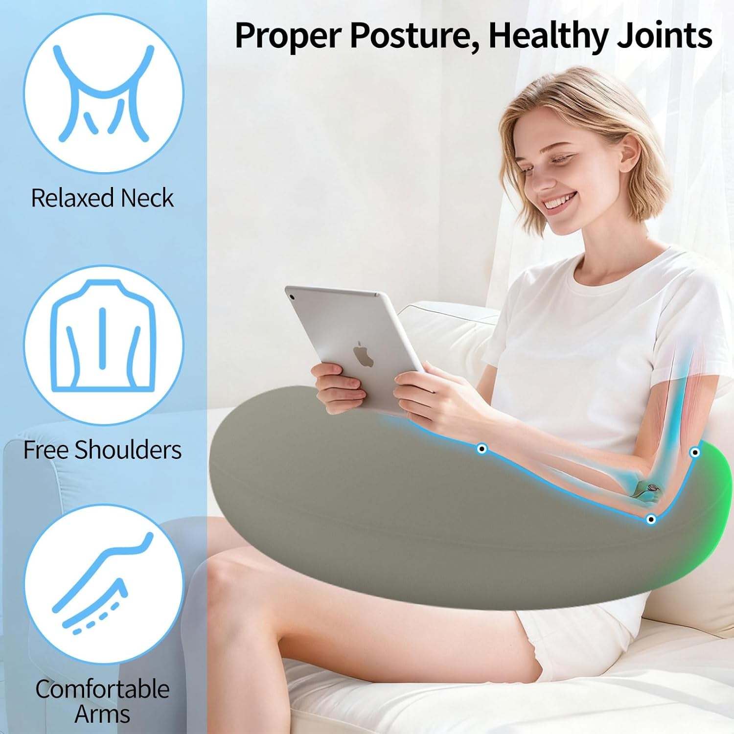 Almohada de lectura y almohada para juegos, almohada de lectura inflable portátil con bolsa de almacenamiento, almohada ergonómica de ganchillo para leer, jugar, hacer crochet y trabajar