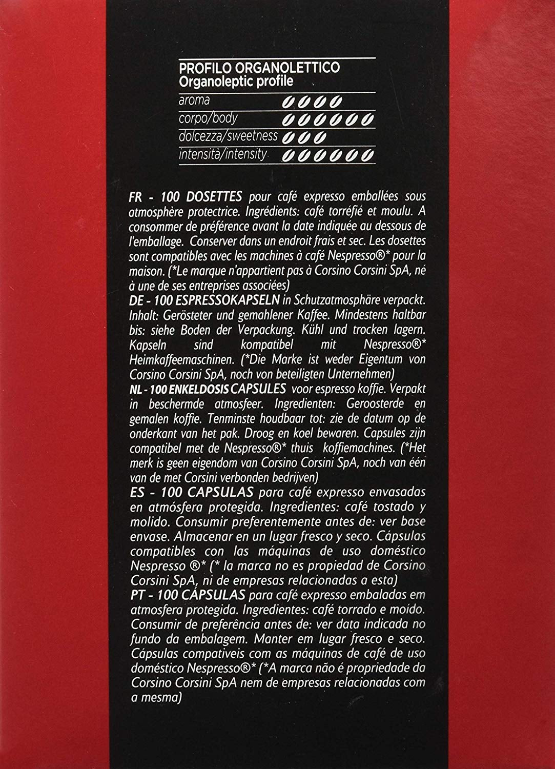 Caffè Corsini - Classico Italiano, Miscela Di Caffè En Cápsulas Compatibles Nespresso, Gusto Forte E Deciso - Confezione Da 100 Cápsulas