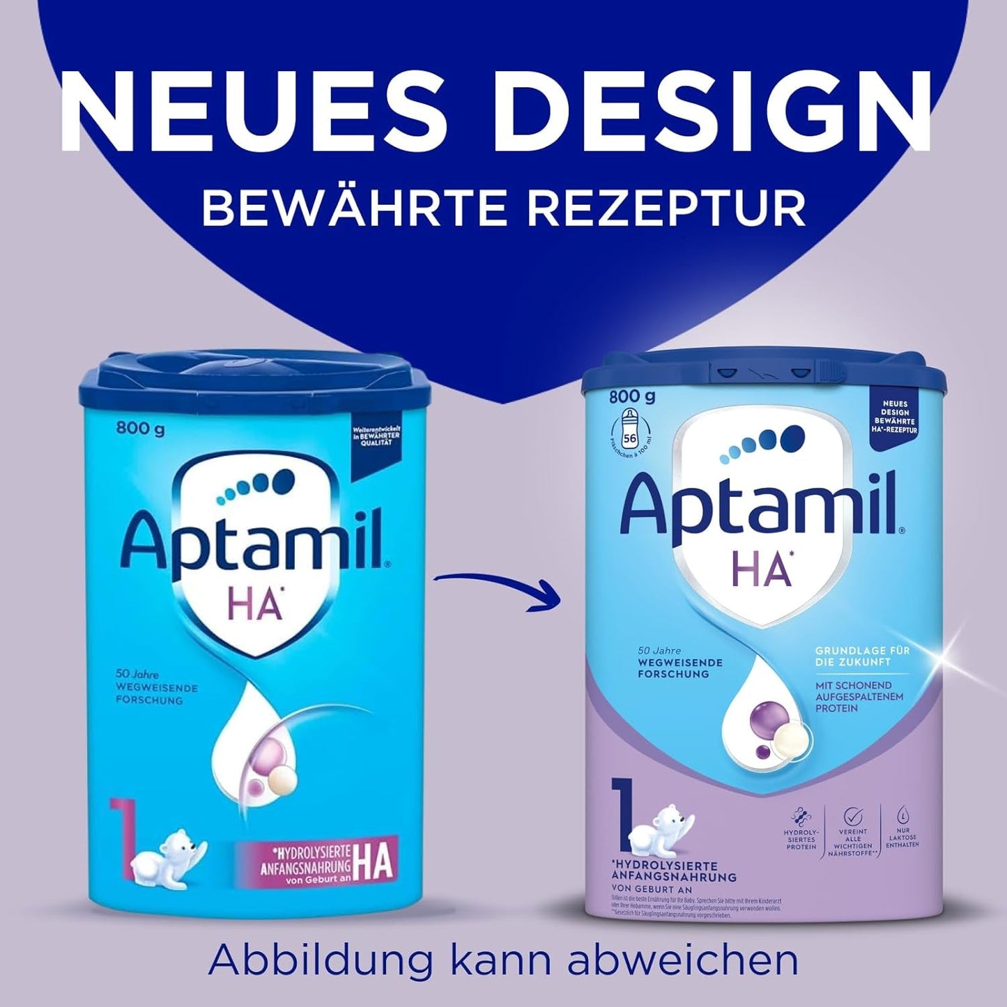 Aptamil HA 1 - Fórmula infantil desde el nacimiento, con DHA, sin lactosa, sin aceite de palma, papilla, leche en polvo, 1 x 800 g