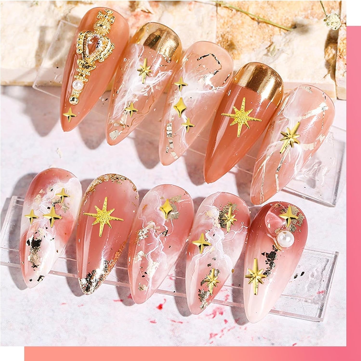 400 Stück Gold Silver Stern Nail Charms Nägel, 3D Metall Star Nagelkunst Dekorations, Star Nail Design Gemischt Größe Form Nägel Zubehör