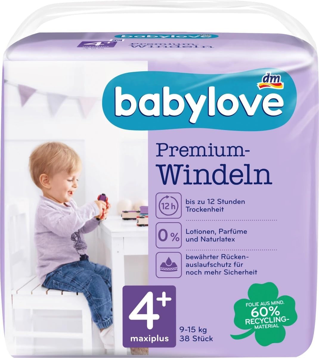 Pañales premium talla 4+, maxi plus 9-20 kg, 1 x 38 piezas