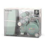 Set de regalo para recién nacido Suavinex. Set de 4 piezas que incluye: Chupete Physiological SX Pro para bebés 0-6 meses + portachupete + funda para chupete Duo + mordedor de silicona. País de las maravillas, beige
