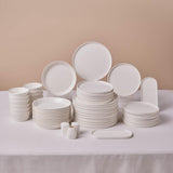 Juego de vajilla Karaca Stream Bone Bomo para 12 personas, juego de platos cuadrados elegantes, vajilla de porcelana blanca elegante