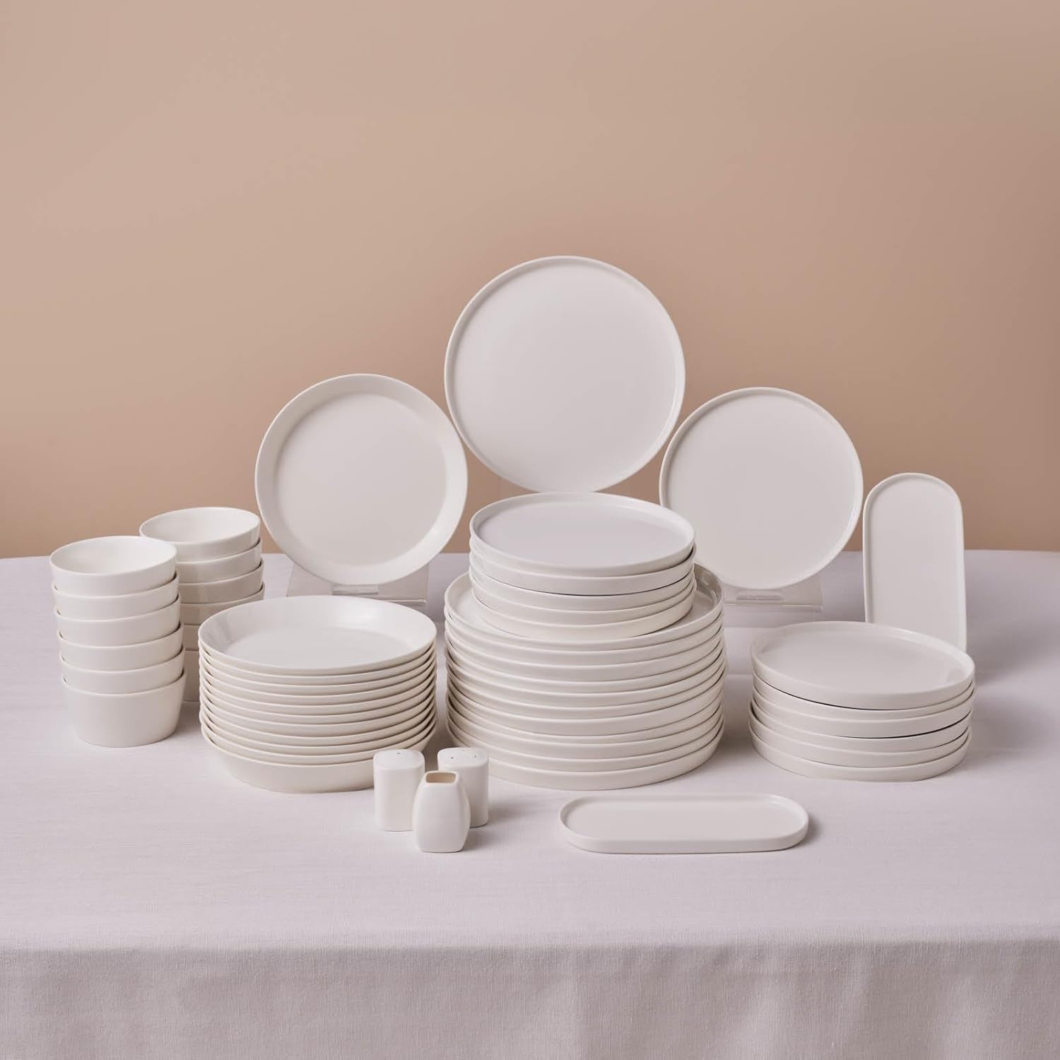 Juego de vajilla Karaca Stream Bone Bomo para 12 personas, juego de platos cuadrados elegantes, vajilla de porcelana blanca elegante