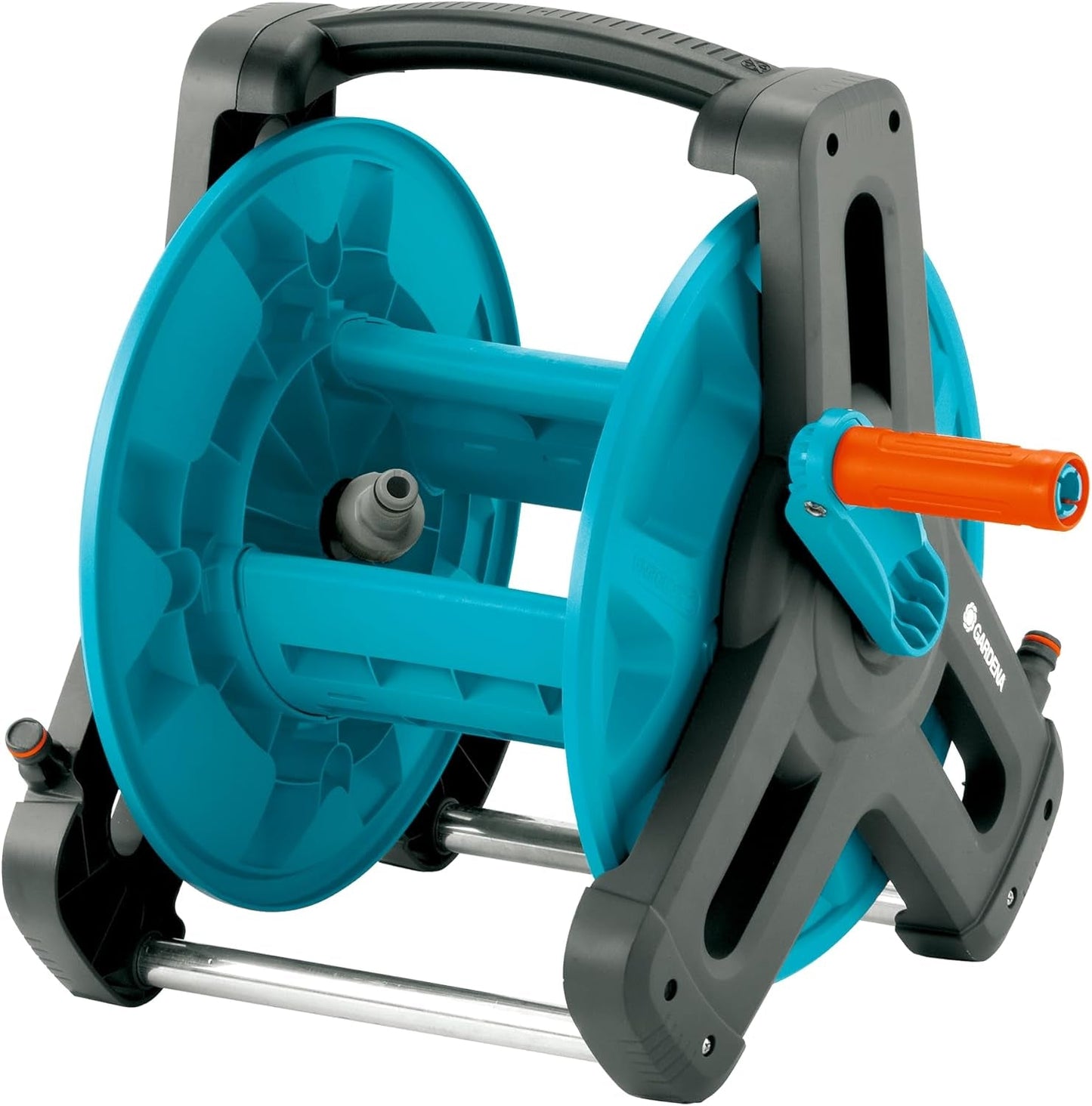 Gardena Classic Wall Hose Reel Set 50: Enrollador de manguera móvil, compacto, montable en la pared y extraíble en cualquier momento, con manguera de 20 m, boquilla pulverizadora y piezas de sistema (8009-20)