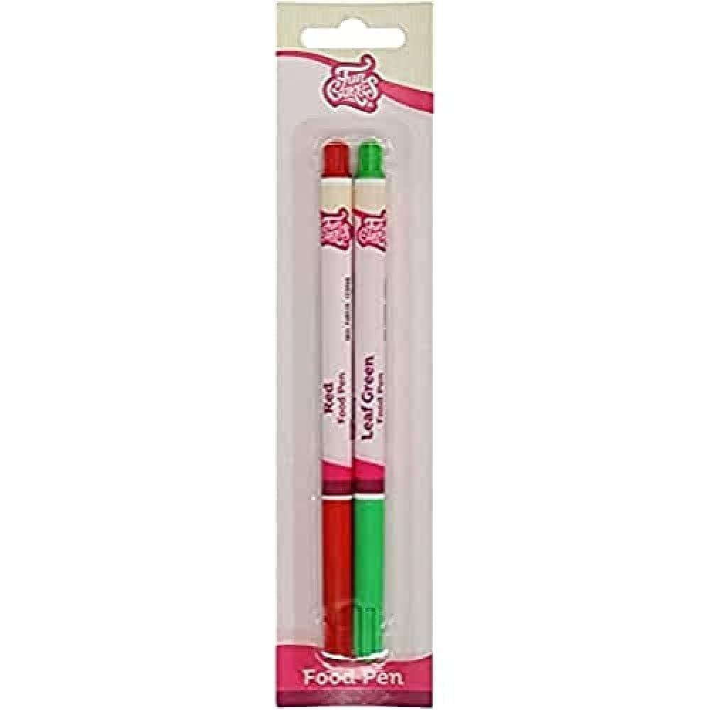 Funcakes Rotuladores colorantes alimentarios rojo-verde: rotuladores colorantes alimentarios, punta flexible para líneas gruesas y finas, bolígrafo comestible para galletas, pasteles, fondant y más, ideal para personalización, certificado Halal
