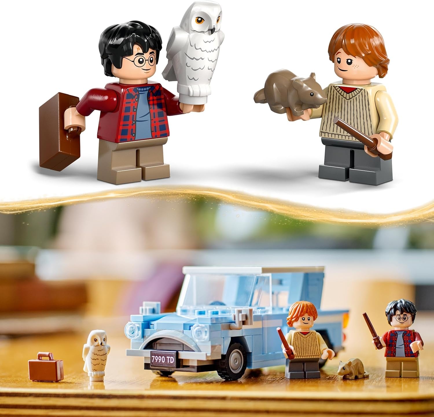 LEGO Harry Potter Coche de juguete de construcción Ford Volador Inglaterra para niños, regalo para niños, niñas y todos los fanáticos a partir de 7 años, set con 2 minifiguras que incluyen el juego de rol de Ron Weasley 76424 Juegos de construcción Besuche den LEGO-Store