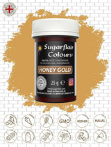 Colorante alimentario para pasta Sugarflair, color pastel Honey Gold, colorante alimentario para pasta para fondant y mazapán, Colores concentrados espectrales - 25 g