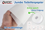 Papel higiénico Quicky Jumbo de 2 capas, 25 cm de diámetro, blanco brillante, con relieve de puntos finos, 6 rollos: absorbente y resistente al desgarro para una máxima higiene, ideal para instituciones públicas e industria