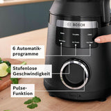 Batidora de pie Vitapower Serie 6 MMBD665B1, 45.000 U/Min, 6 programas Inkl Heiße Suppe & Reinigung, 2 L Mixbehälter, Stopfer, Spülmaschinenfeste Teile, Made in Europe, 1800W, Schwarz Kitchen Naty Shop