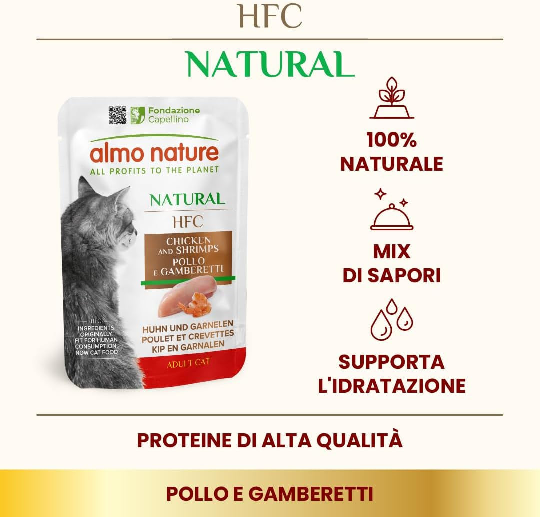 almo Nature HFC Natural - Comida húmeda para gatos - con pollo - Calidad humana, Sin gluten, Monoproteína - 55g, paquete de 6