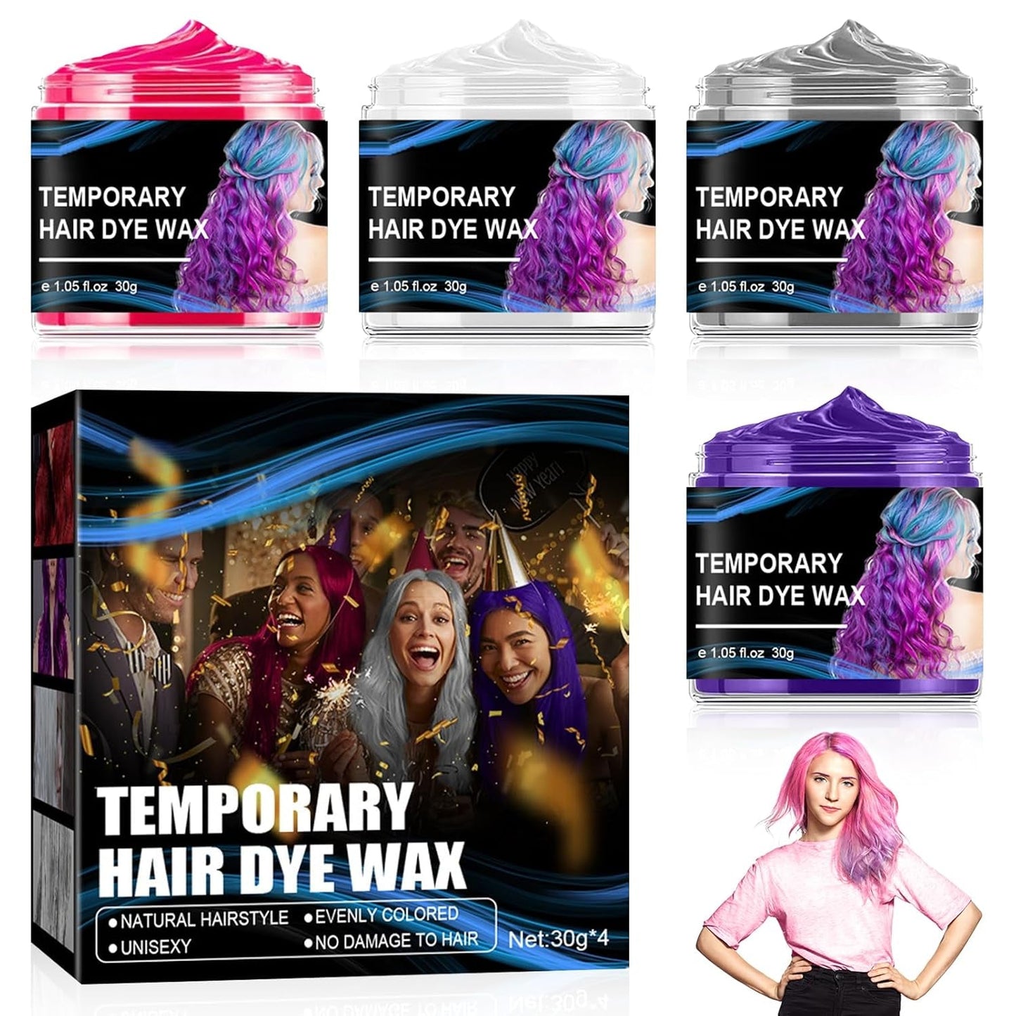 Tinte para el cabello temporal para Halloween, 4 colores, color de cabello, cera, peinado, tono de cabello para hombres, mujeres, para Halloween, fiesta de cosplay, tinte para el cabello, tienda Naty Título predeterminado