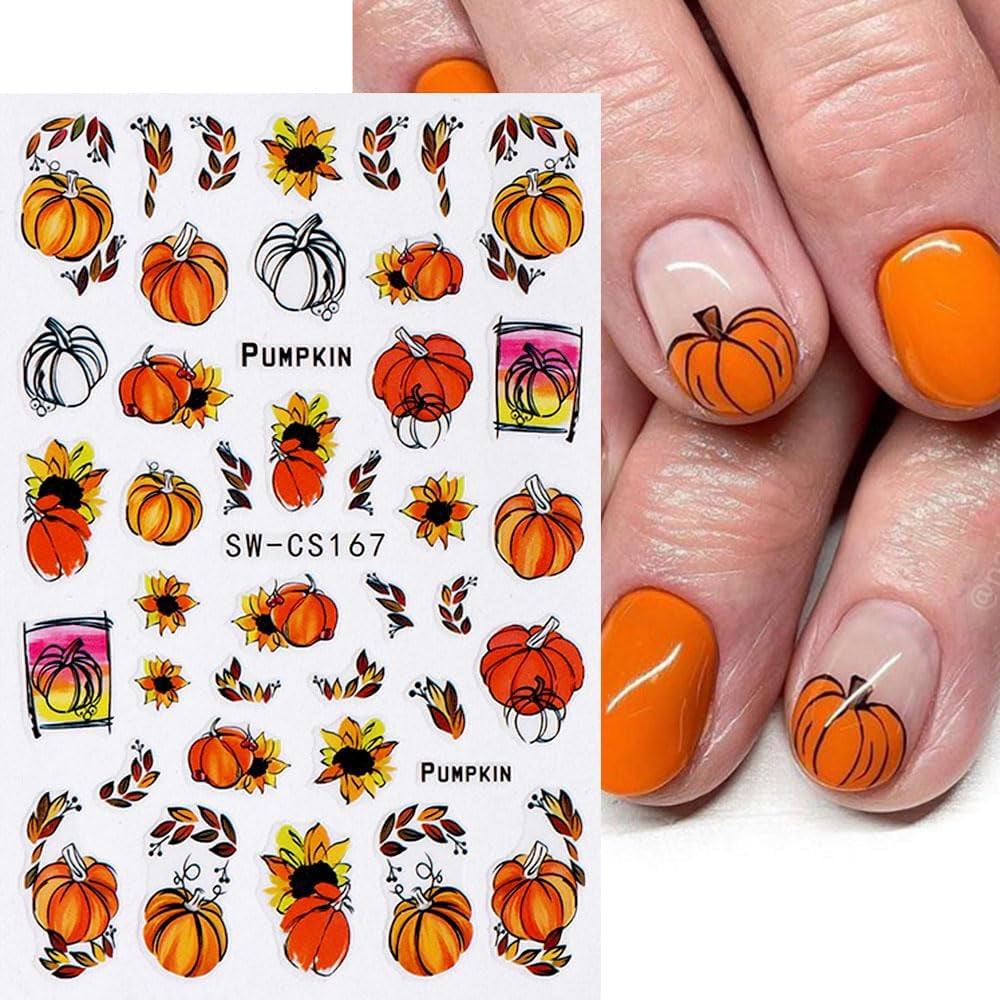 Pegatinas de uñas de otoño 3D, pegatinas de uñas de hojas de calabaza, líneas geométricas, flores, pegatinas de uñas, diseño del día de Acción de Gracias, pegatinas de uñas de calabaza de otoño, accesorios de uñas, arte de uñas