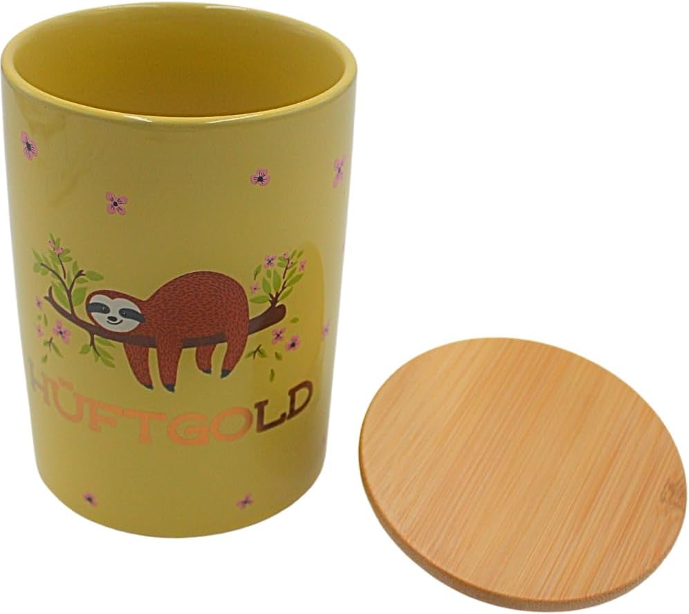 Dekohelden24 Elegante caja de cerámica para guardar café, alimentos frescos y galletas Hüftgold. La razón: pereza. Dimensiones: Alto/Ø 15,6 x 11 cm. Naty Shop cajas para guardar alimentos