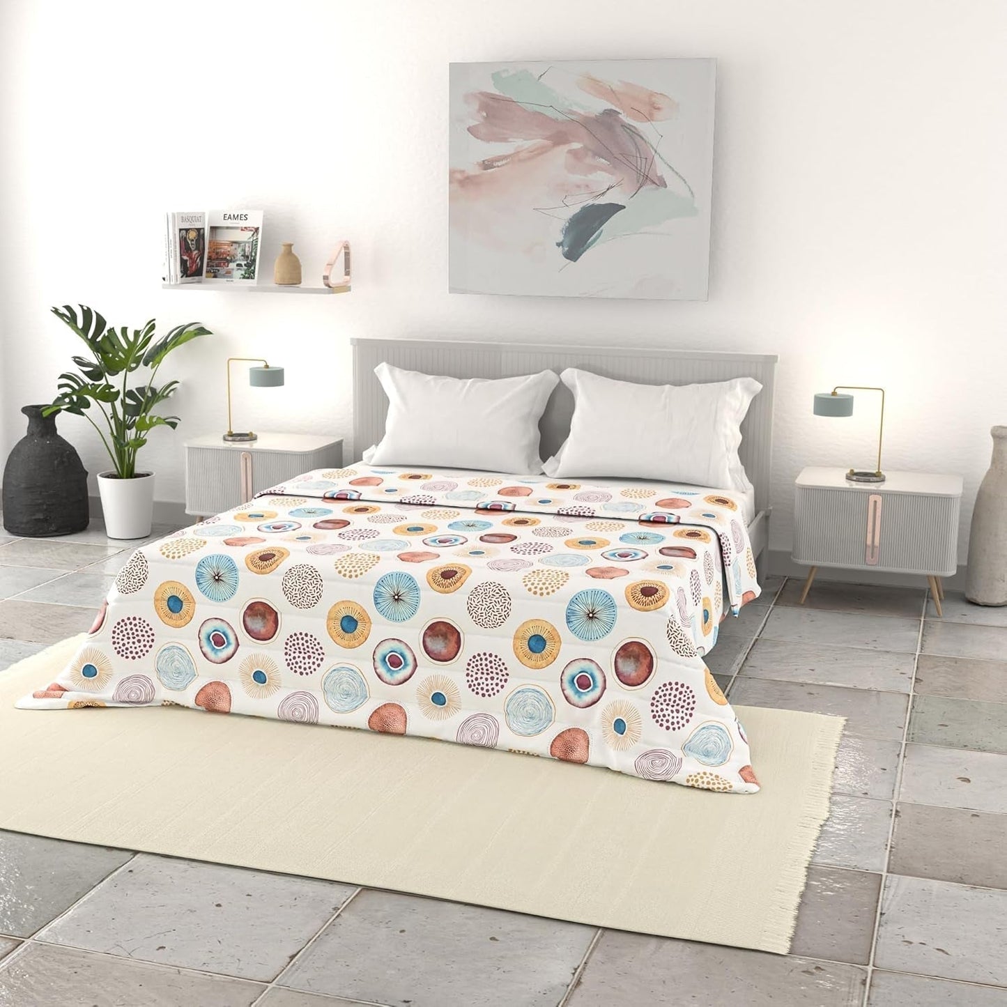 Ropa de Cama Italiana Edredón Básico de Verano, Microfibra Estampada, 250X240Cm, Círculo Edredones y Edredones Naty Shop Círculo 250X240Cm