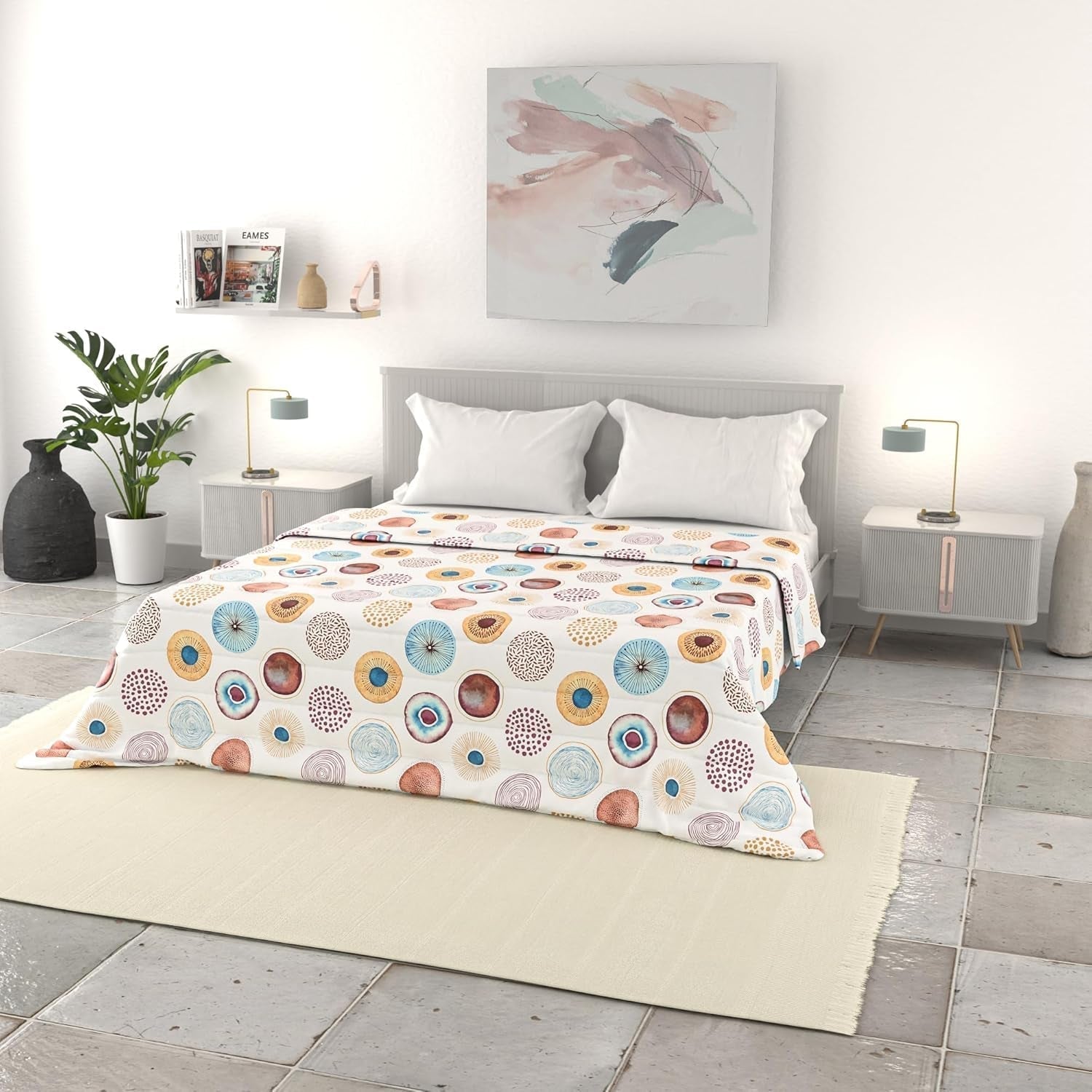 Ropa de Cama Italiana Edredón Básico de Verano, Microfibra Estampada, 250X240Cm, Círculo Edredones y Edredones Naty Shop Círculo 250X240Cm