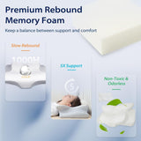 HOMCA Almohada para el cuello, almohada ergonómica de espuma viscoelástica, funda de almohada de enfriamiento 3D para posición supina, lateral o prona, 62 x 41 x 9,5/12,5 cm Almohadas ortopédicas cervicales Naty Shop