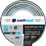 Manguera de jardín Cellfast MULTIFLEX PRO, duradera, 6 capas, trenza tejida ATS2, resistente a los rayos UV y a las algas, sin metales pesados, tecnología Velvet, 35 bar, -20/+65°C, 3/4", 30m