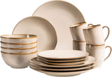 MÄSER 931736 vajilla para 4 personas con aspecto mediterráneo vintage, servicio combinado con 16 piezas en gris arena, cerámica, gris arena