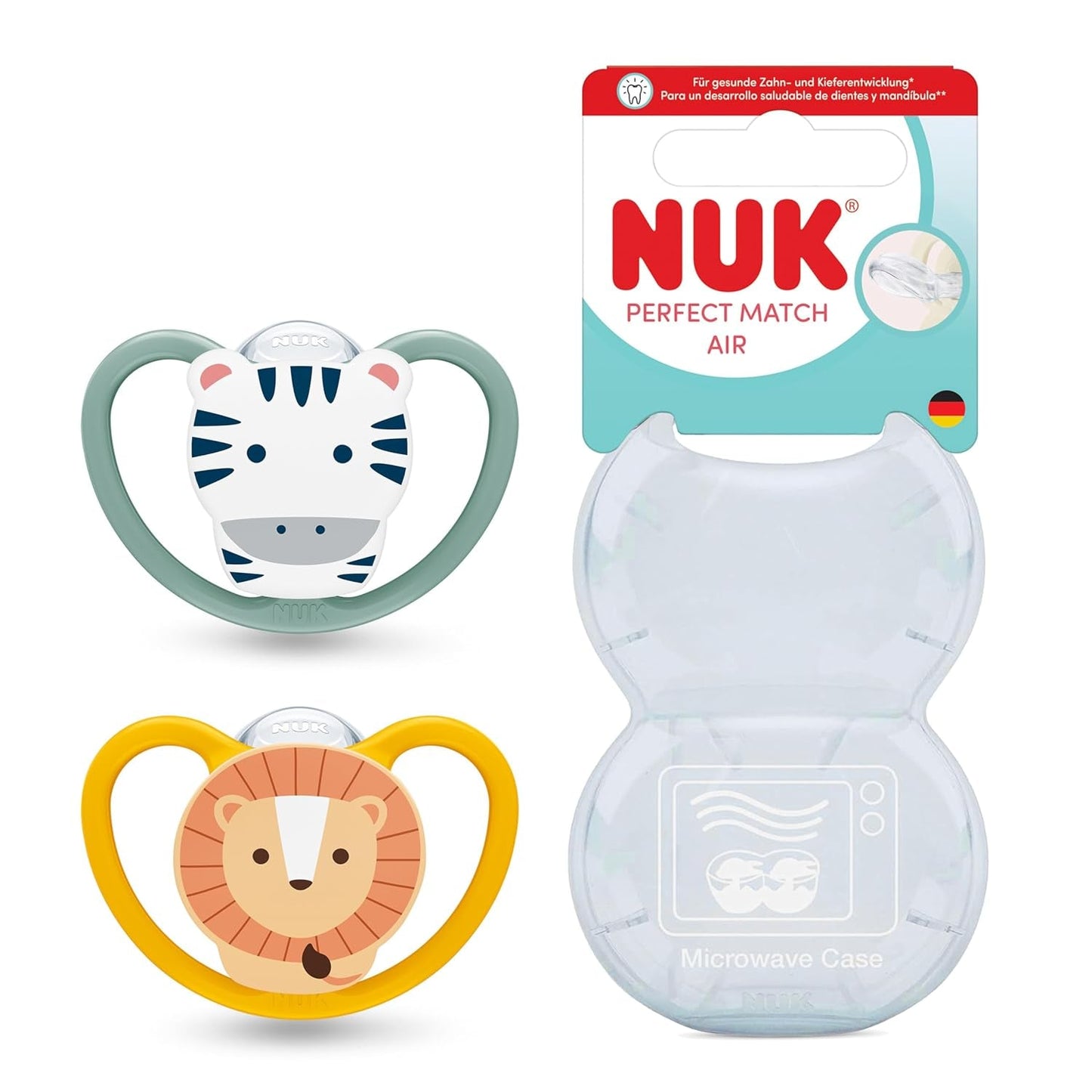 Chupetes NUK Perfect Match Air para bebés | 6-18 meses | Chupetes de ortodoncia que favorecen la circulación del aire y previenen erupciones provocadas por la saliva | 95% de aceptación por parte de los bebés** | Cebra/Leo | Paquete de 2