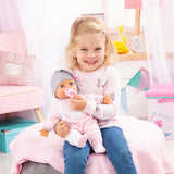 Bayer Design 93829AA My Piccolina muñeca interactiva con función, Muñeca que habla, Mueve la boca, 38 cm, Chupete, Biberón, Rosa, Gris