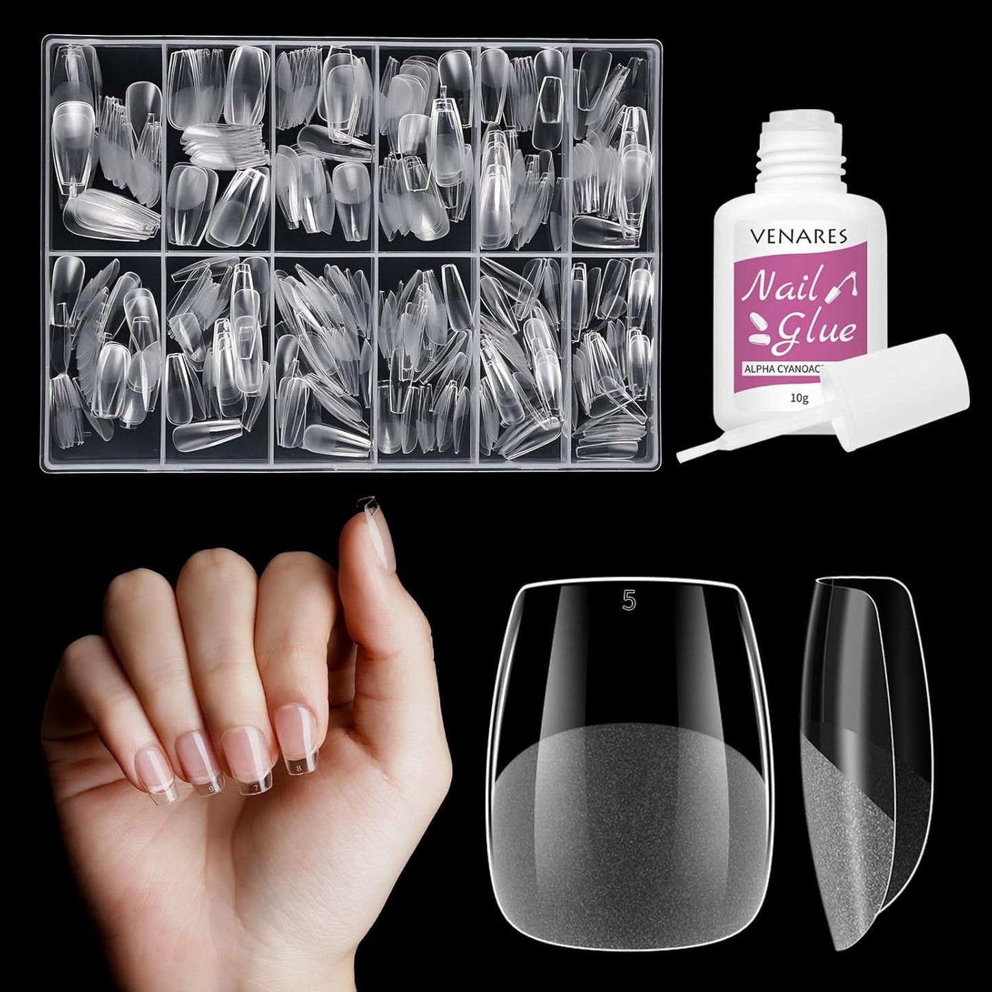 Uñas postizas cortas bailarina 500 Uds pegamento en 12 tamaños uñas artificiales Gel suave corto cobertura completa puntas de uñas para uñas de Gel cortas S