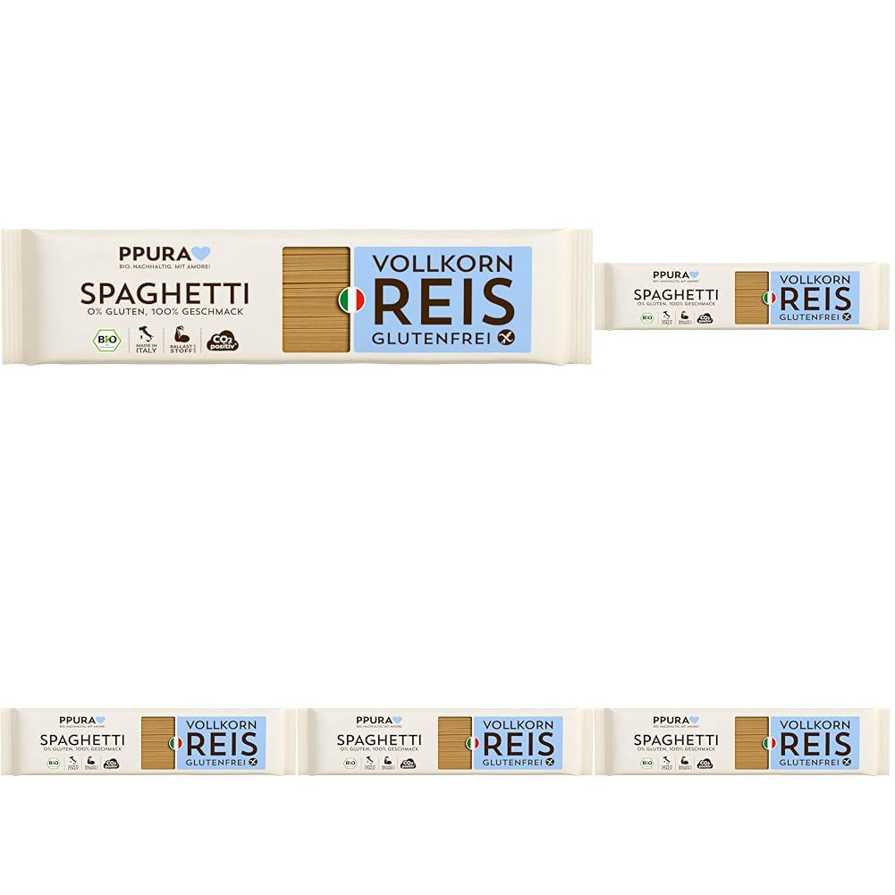 PPURA Espaguetis con arroz integral ecológico sin gluten 400g - Pasta natural italiana con arroz integral ecológico - Sin gluten, sin azúcar ni aditivos, preparados tradicionalmente