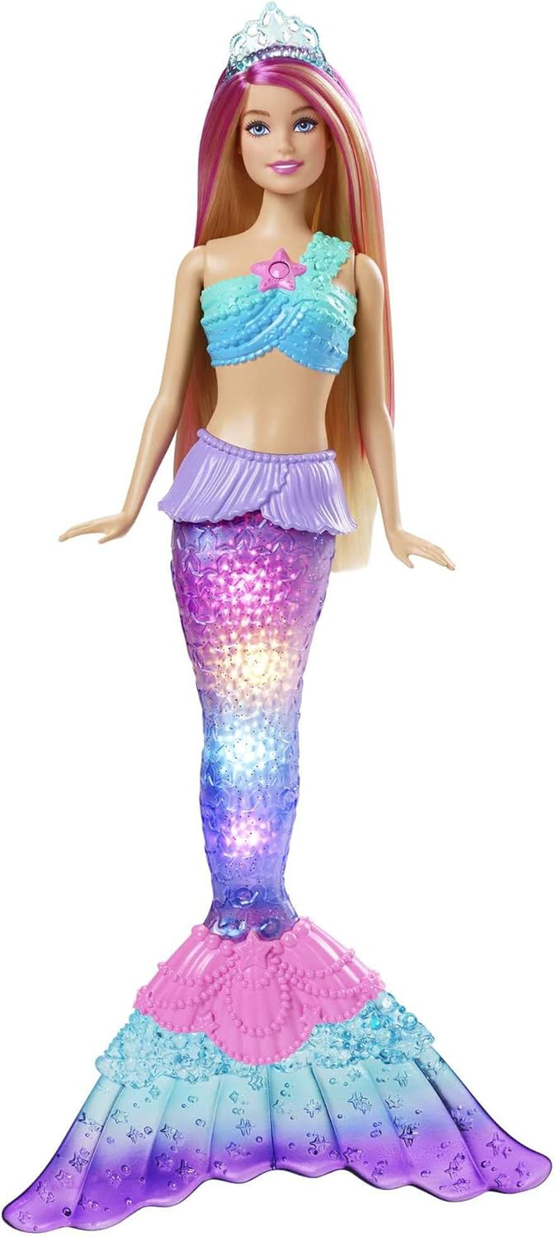 Barbie Dreamtopia Magic Light Sirena Muñeca con Pelo Rubio, Muñeca Barbie con Cola de Sirena, Adecuada como Regalo para Niños a Partir de 3 Años, HDJ36