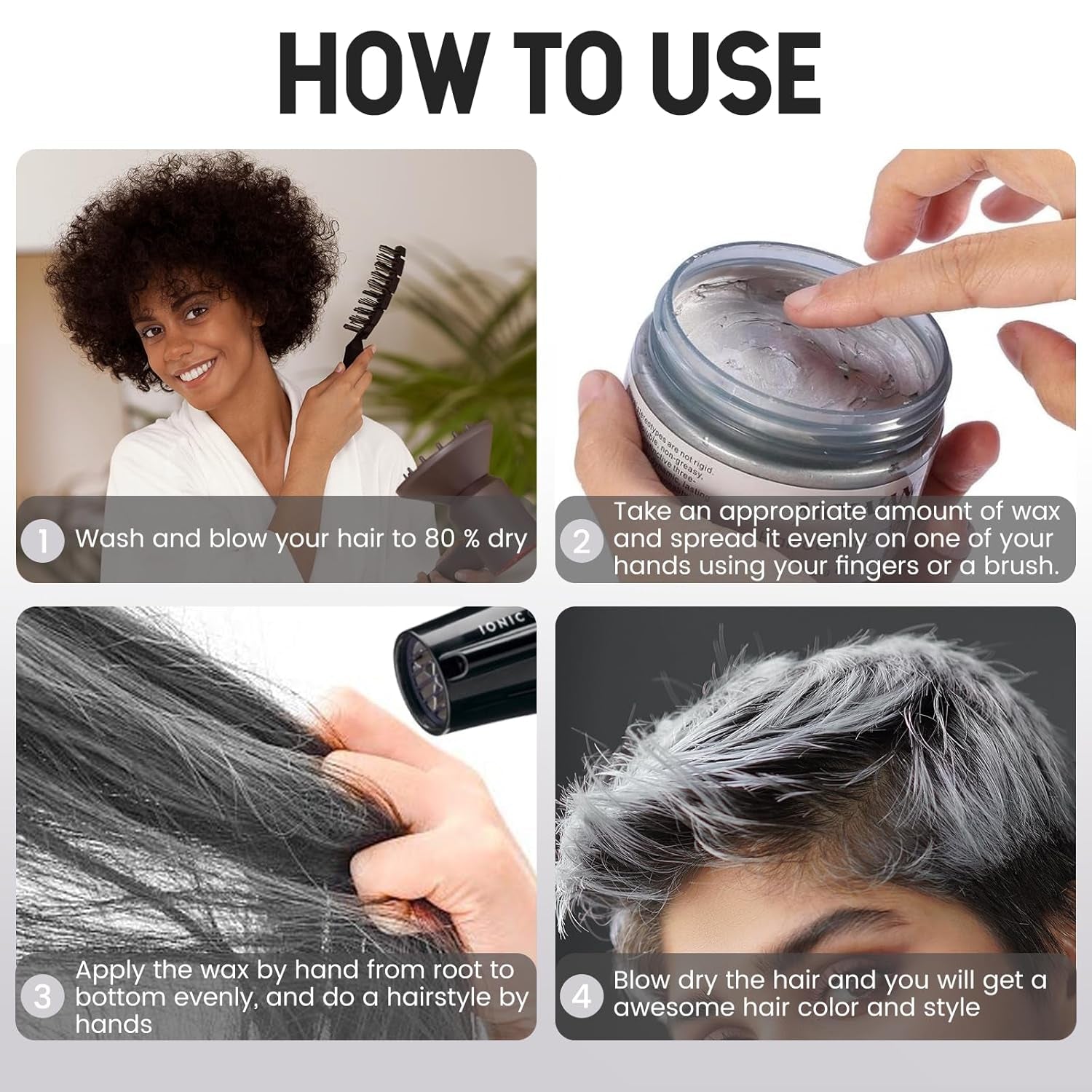 Color de cabello temporal, tono de cabello para peinar para hombres y mujeres, pomada natural para el cabello, cera para teñir el cabello para fiestas, cosplay y Halloween, 4.23 oz (gris plateado) Naty Shop Hair Dye