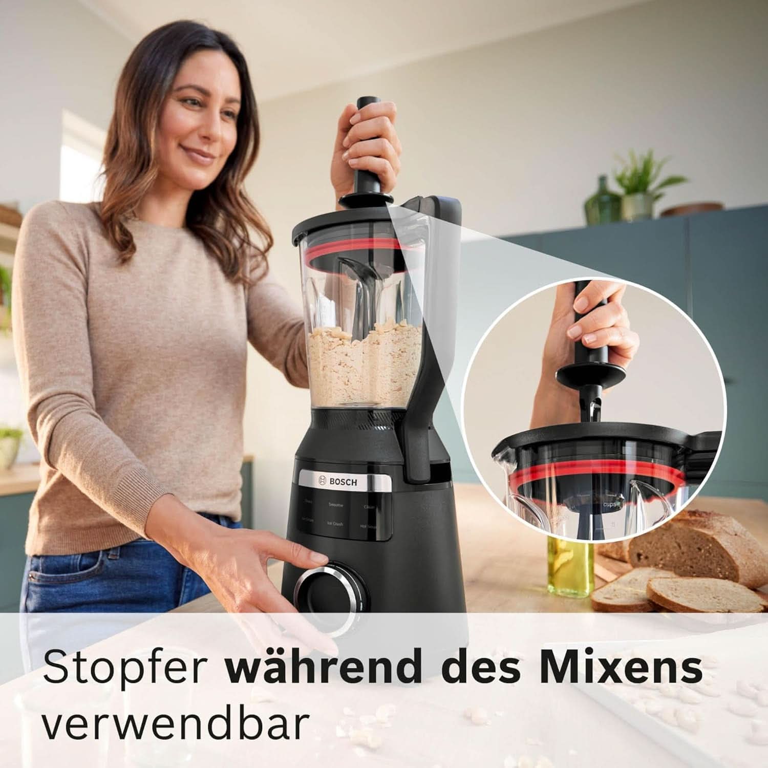 Batidora de pie Vitapower Serie 6 MMBD665B1, 45.000 U/Min, 6 programas Inkl Heiße Suppe & Reinigung, 2 L Mixbehälter, Stopfer, Spülmaschinenfeste Teile, Made in Europe, 1800W, Schwarz Kitchen Naty Shop
