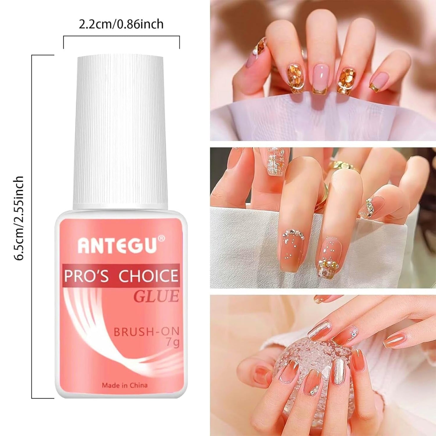 Pegamento para uñas extrafuerte: incluye cepillo, 4 pegamentos para extensiones de uñas de 7 g, pegamento para puntas acrílicas y pegamento para uñas artificiales.