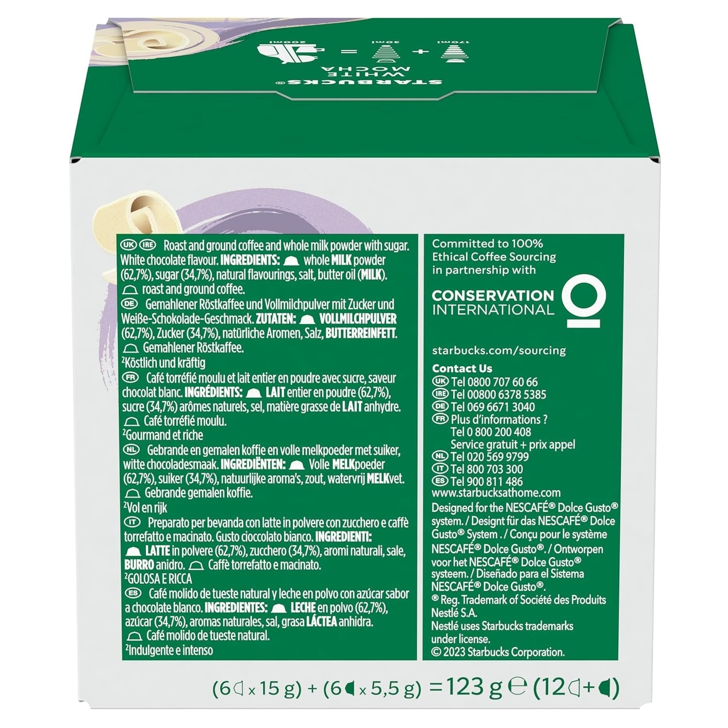 STARBUCKS White Mocha de Nescafé Dolce Gusto Kaffeekapseln 6 x 12 (72 Kapseln)