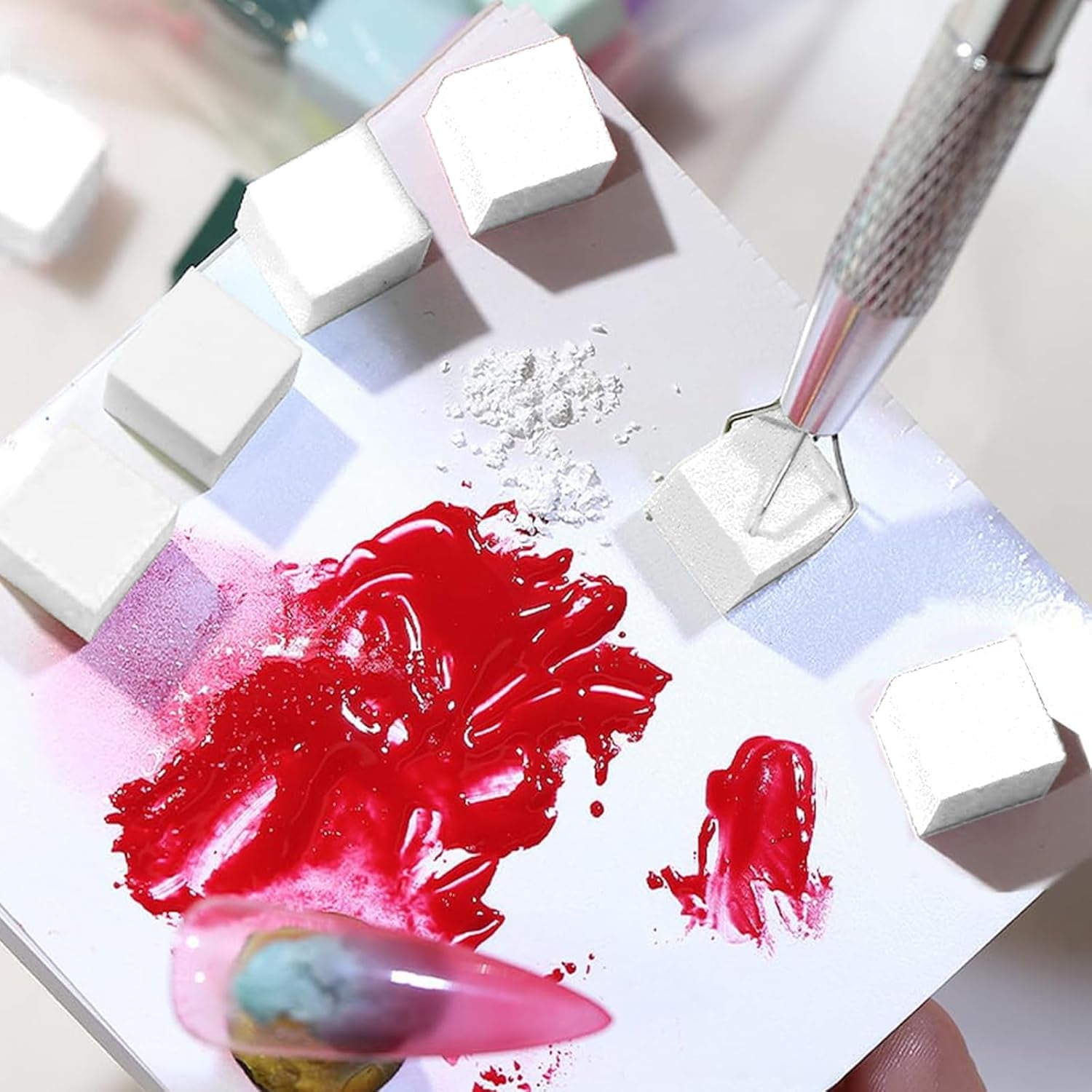 Nägel Selber Machen,Nageldesign-Hilfsmittel,100 piezas Nail Art Schwämme con metallgreifer, Schwammpinsel y esponja aplicador de cepillo para diseños de gradiente Nail Art