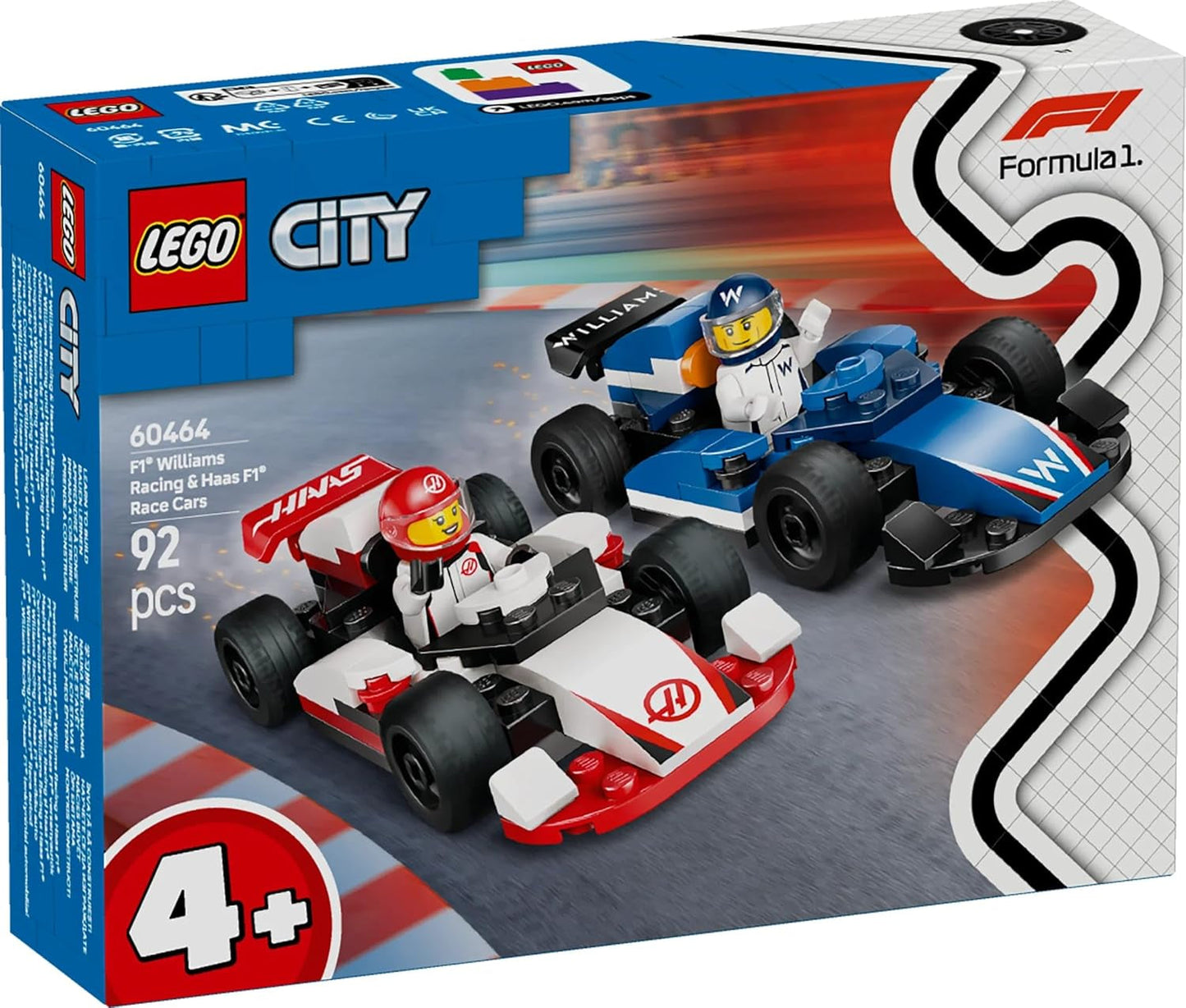 LEGO City Coches de carreras F1 Williams Racing y Haas F1 - Juguete de Fórmula 1 con coches para construir y 2 minifiguras de pilotos de carreras - Pequeñas ideas de regalos para niños y niñas a partir de 4 años 60464 Juegos de construcción Beuche den LEGO-Store