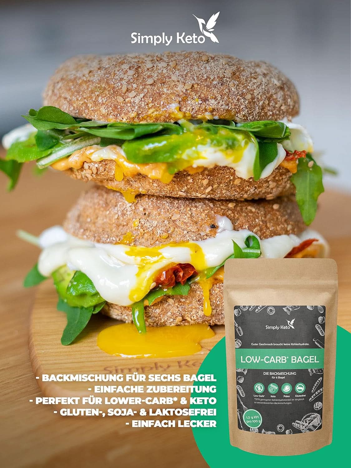 Mezcla para hornear bagel Simply Keto Lower Carb* para una dieta baja en carbohidratos* y cetogénica - sin lactosa ni gluten - 335 gramos Naty Shop Kitchen